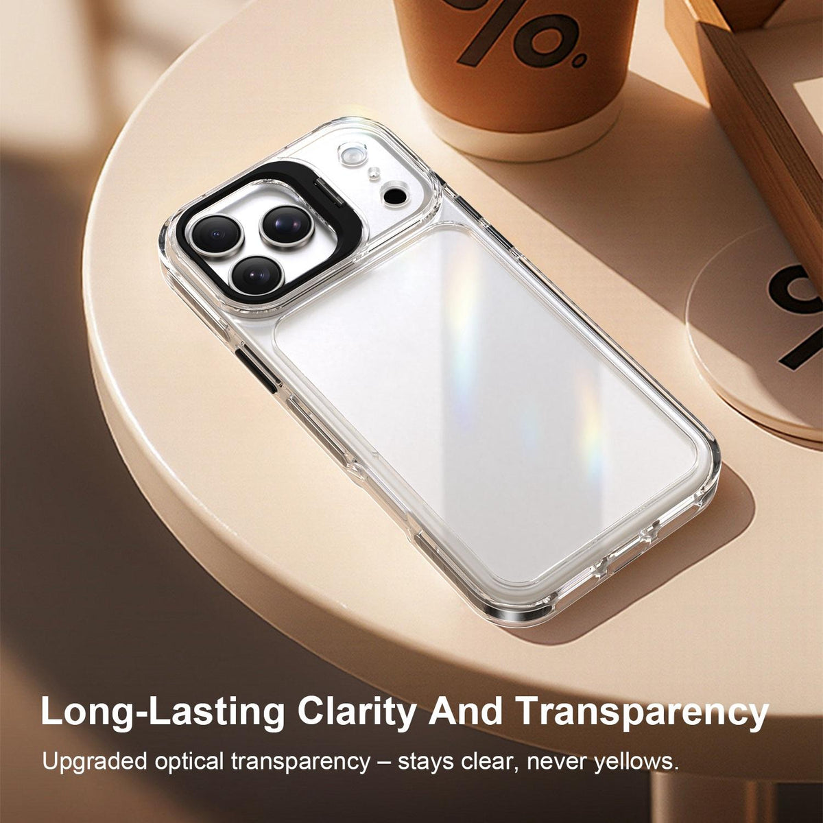 Compatible with iPhone 18 Pro Max Lens Frame Holder Acrylic TPU Phone Case - Clear Black