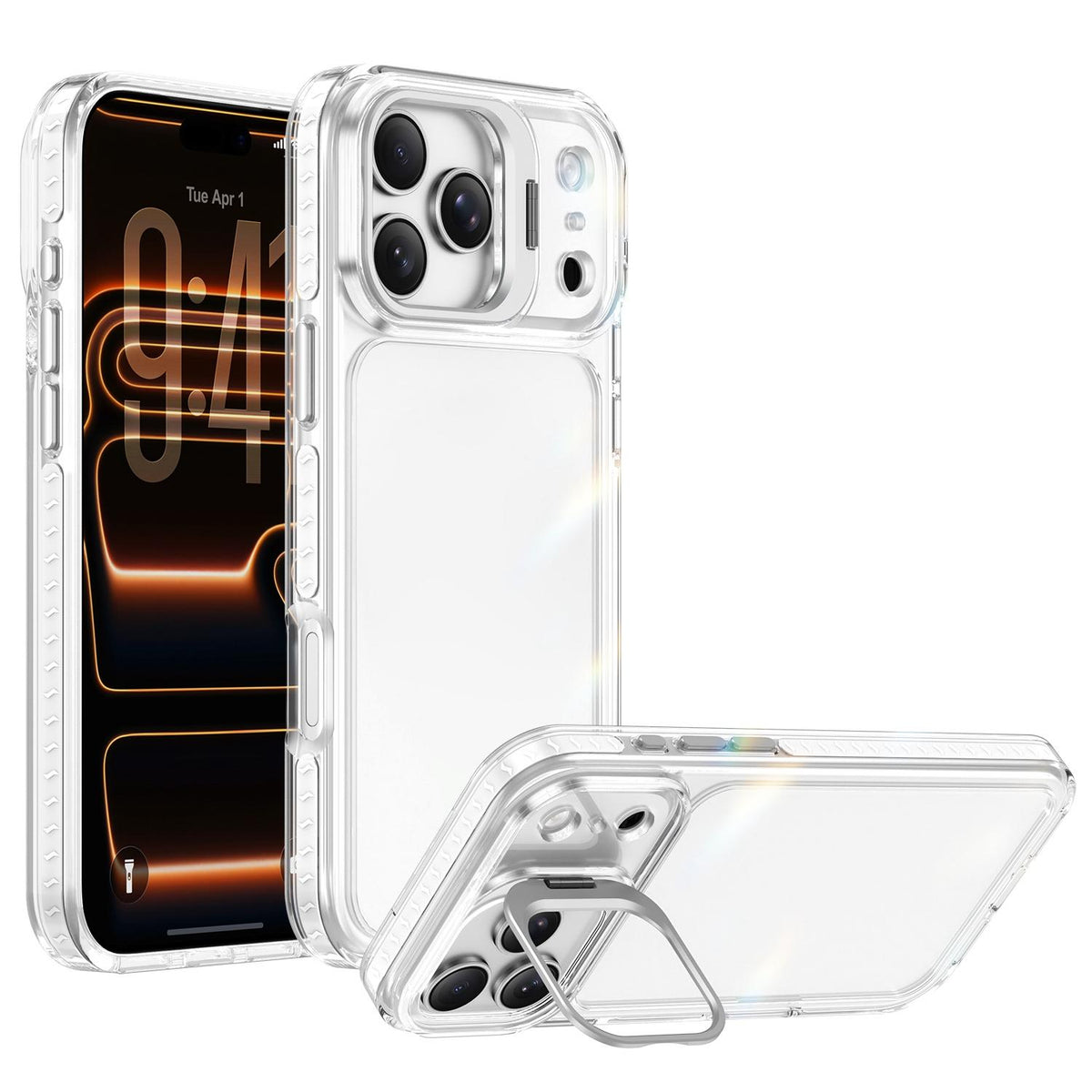Compatible with iPhone 18 Pro Max Lens Frame Holder Acrylic TPU Phone Case - Transparent