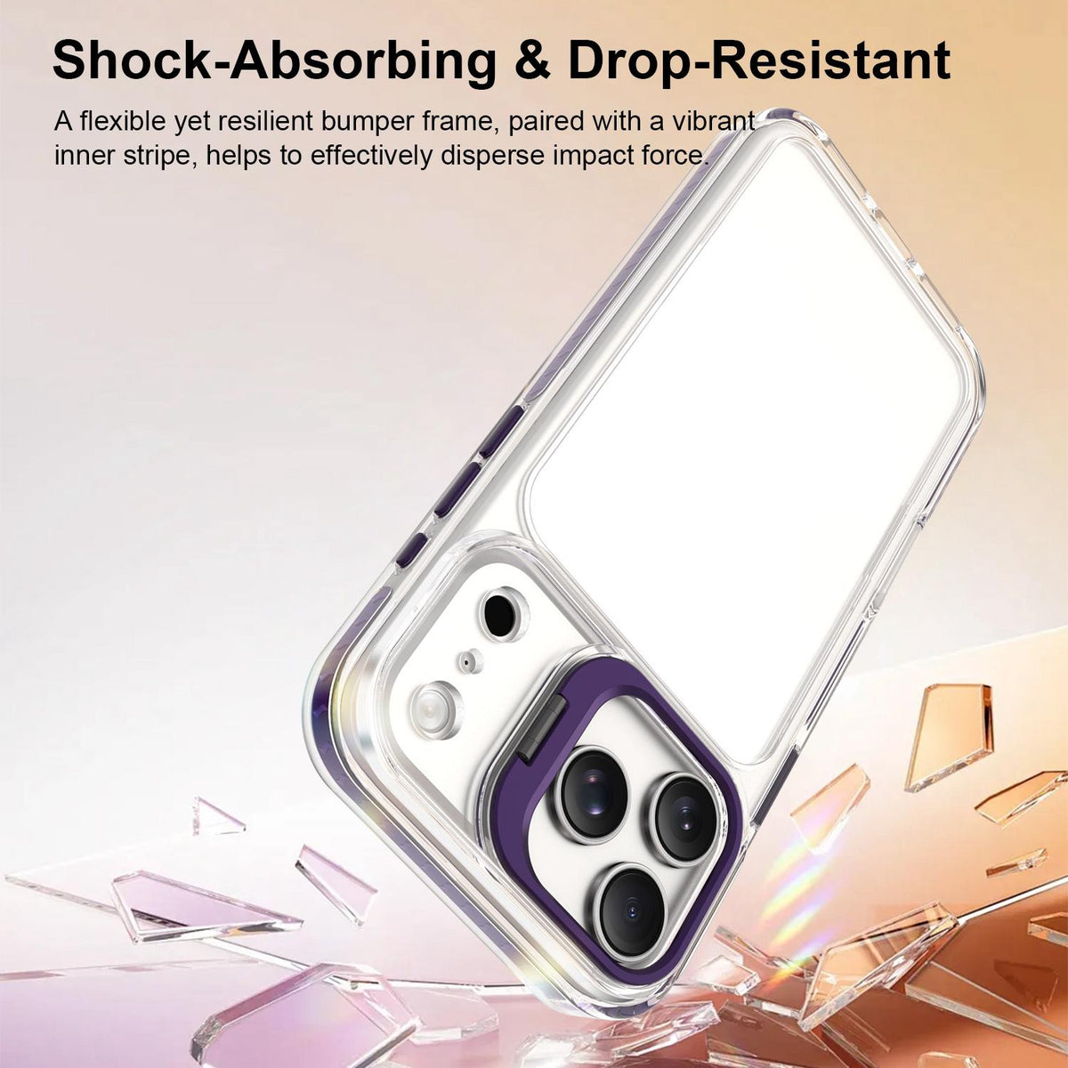 Compatible with iPhone 18 Pro Max Lens Frame Holder Acrylic TPU Phone Case - Clear Purple