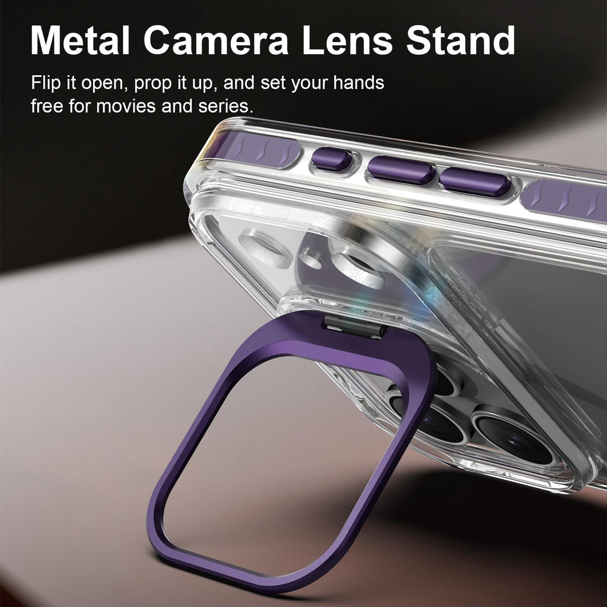 Compatible with iPhone 18 Pro Max Lens Frame Holder Acrylic TPU Phone Case - Clear Purple