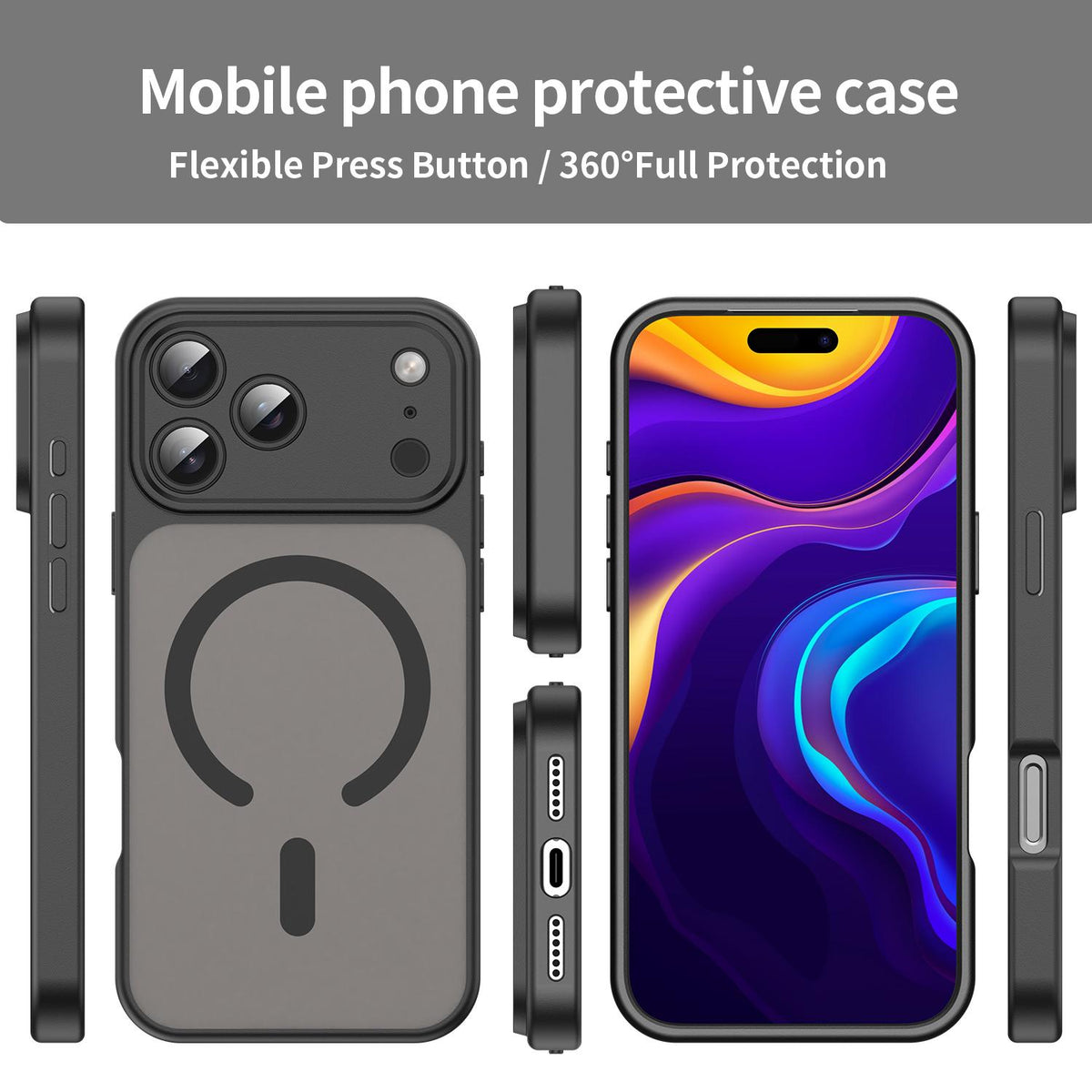 Compatible with iPhone 18 Pro Max Fanying Series Precision Camera Hole PC Dual-Layer TPU Translucent Frosted Magnetic Phone Case - Translucent Black
