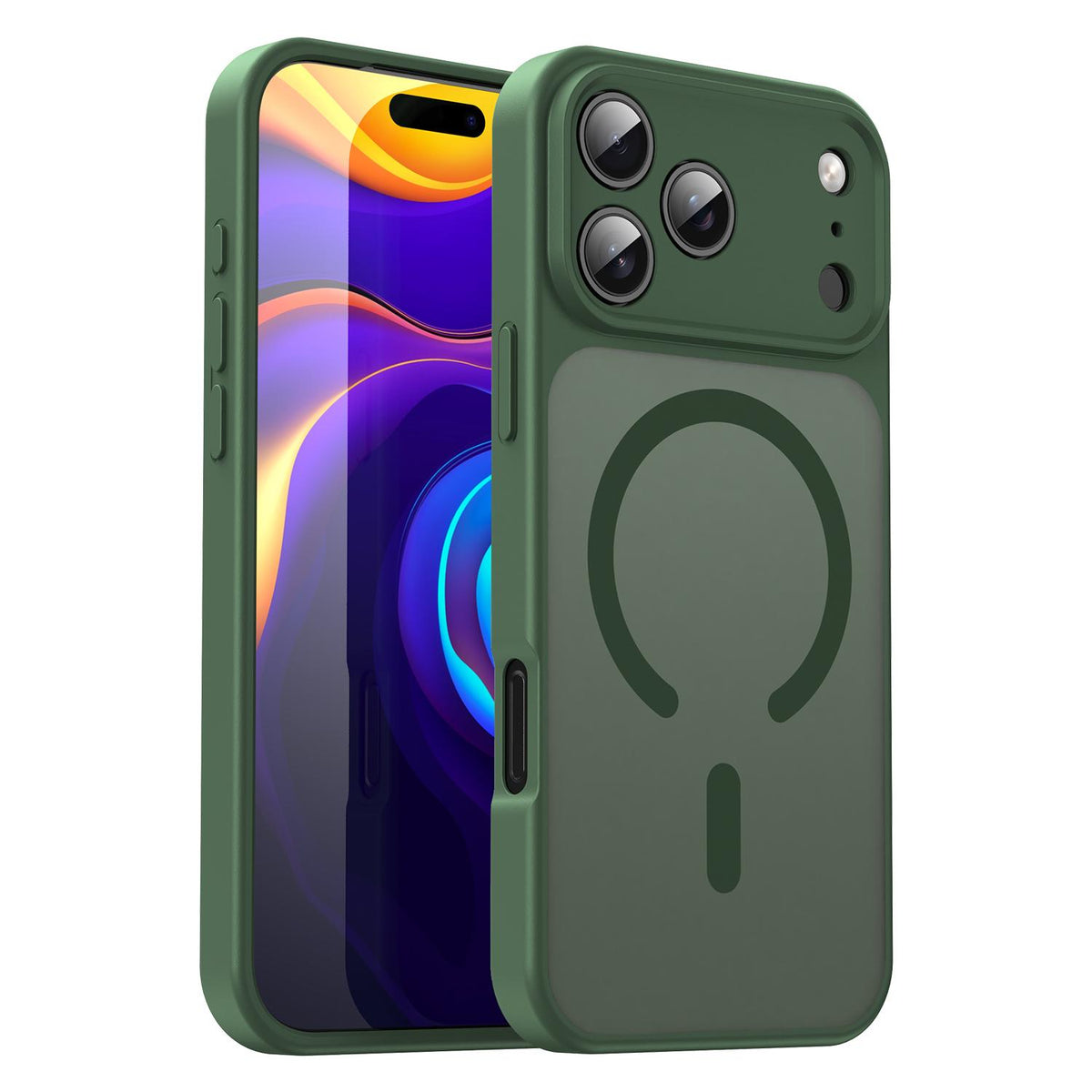 Compatible with iPhone 18 Pro Max Fanying Series Precision Camera Hole PC Dual-Layer TPU Translucent Frosted Magnetic Phone Case - Olive Green