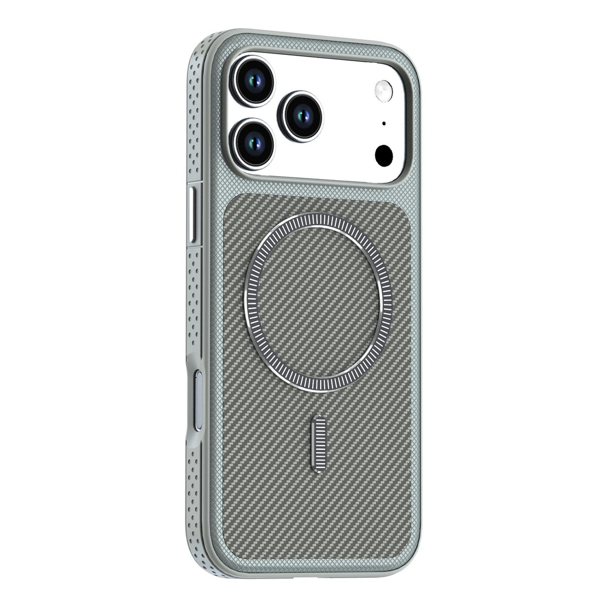 Compatible with iPhone 18 Pro Max Carbon Fiber Texture Vegan Leather Magnetic Phone Case - Grey