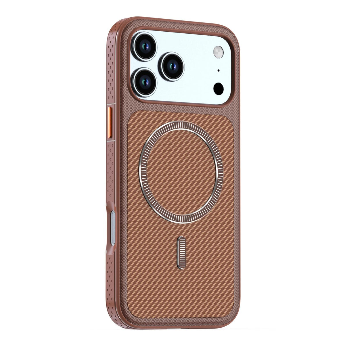 Compatible with iPhone 18 Pro Max Carbon Fiber Texture Vegan Leather Magnetic Phone Case - Brown