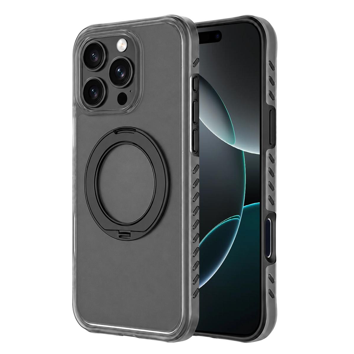 Compatible with iPhone 16 Pro Matte Translucent 360 Rotation Magnetic Holder Phone Case - Mist Black