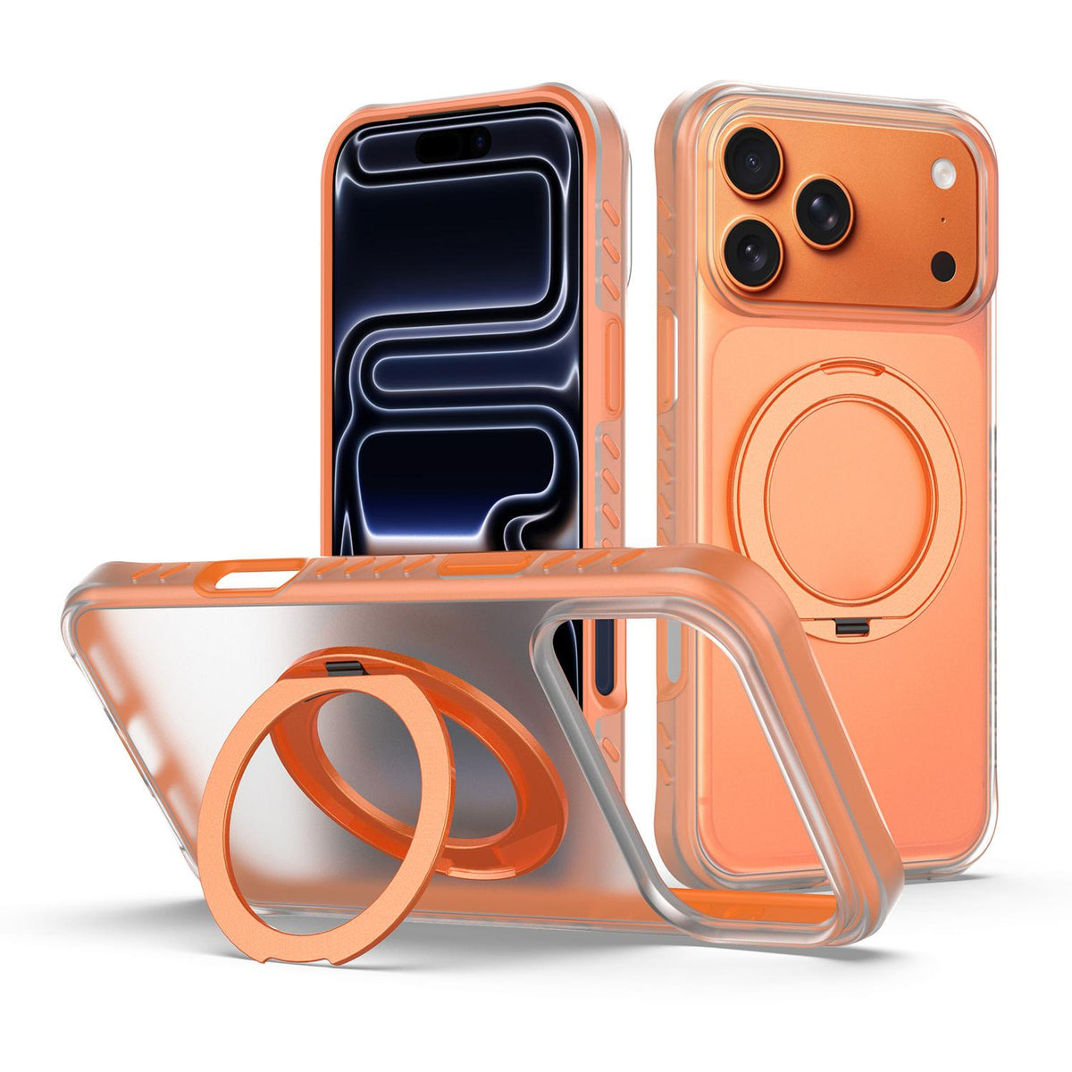 Compatible with iPhone 18 Pro Matte Translucent 360 Rotation Magnetic Holder Phone Case - Sunset Orange