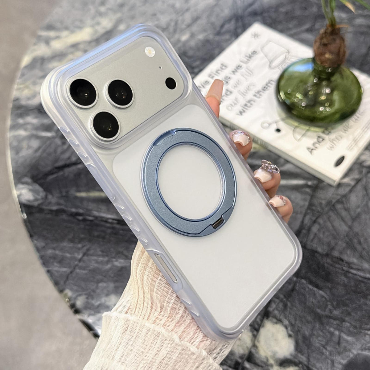 Compatible with iPhone 18 Pro Matte Translucent 360 Rotation Magnetic Holder Phone Case - Glacier Blue