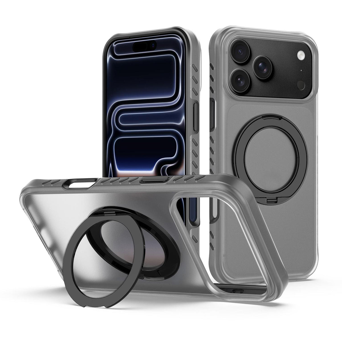 Compatible with iPhone 18 Pro Matte Translucent 360 Rotation Magnetic Holder Phone Case - Mist Black