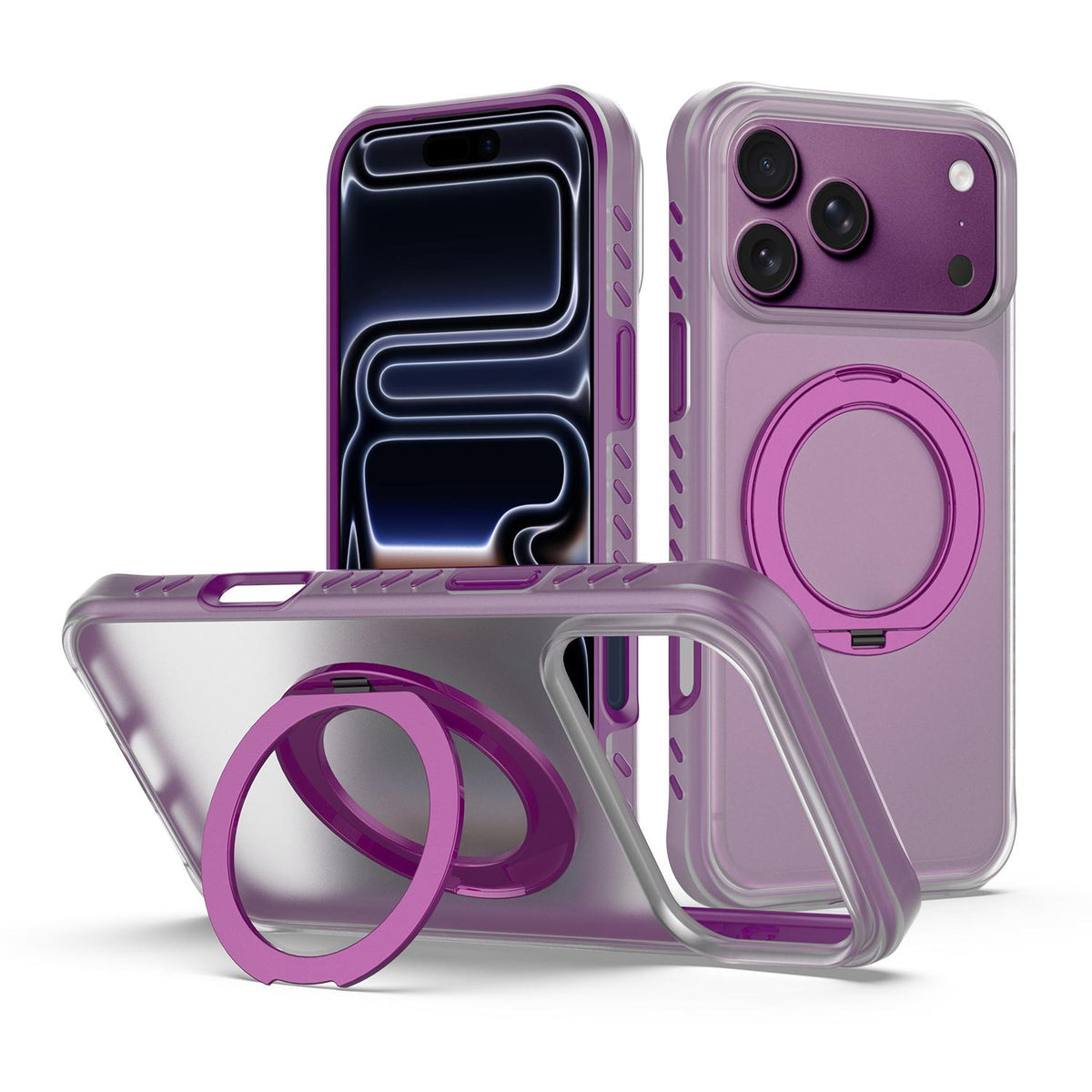 Compatible with iPhone 18 Pro Max Matte Translucent 360 Rotation Magnetic Holder Phone Case - Cherry Red