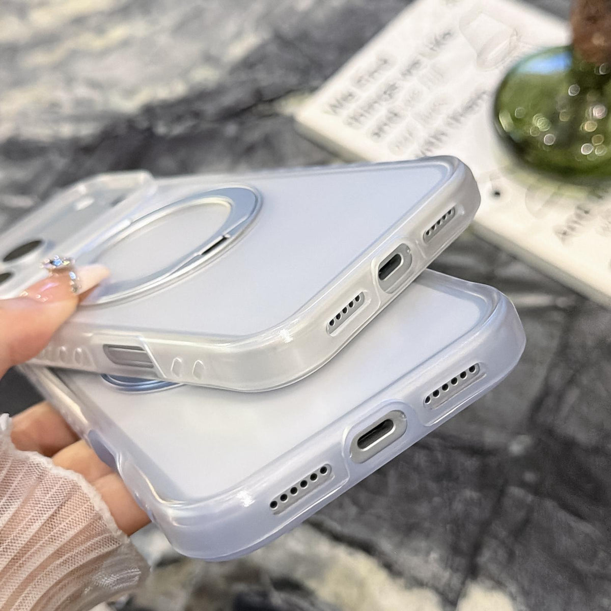 Compatible with iPhone 18 Pro Matte Translucent 360 Rotation Magnetic Holder Phone Case - Glacier Blue