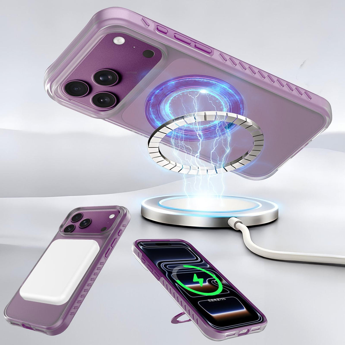 Compatible with iPhone 18 Pro Matte Translucent 360 Rotation Magnetic Holder Phone Case - Sunset Orange