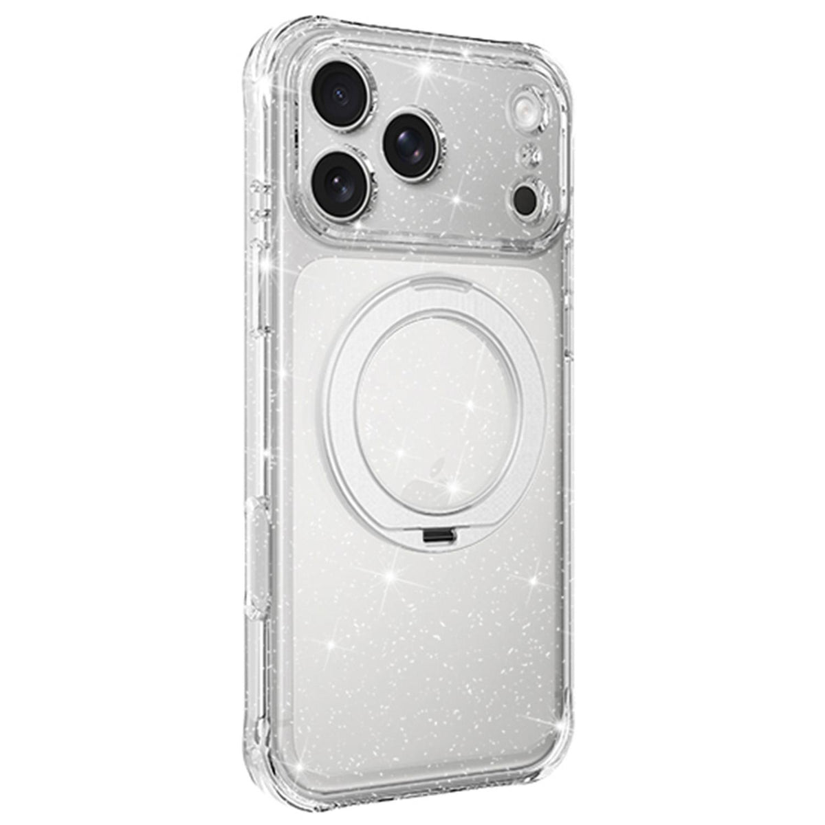 Compatible with iPhone 18 Pro Glitter 360 Rotation Magnetic Holder Phone Case - White