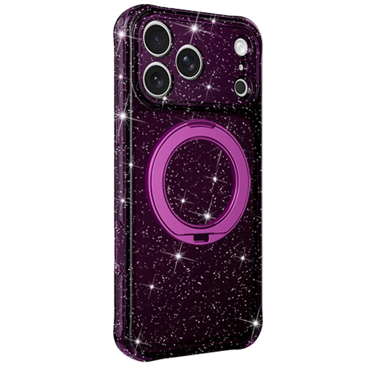 Compatible with iPhone 18 Pro Max Glitter 360 Rotation Magnetic Holder Phone Case - Cherry Red