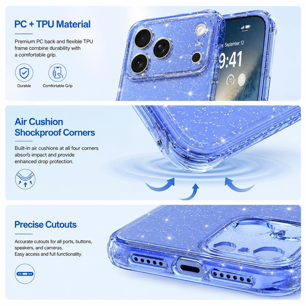 Compatible with iPhone 18 Pro Max Air-cushioned Corners Shockproof IMD Glitter Phone Case - White