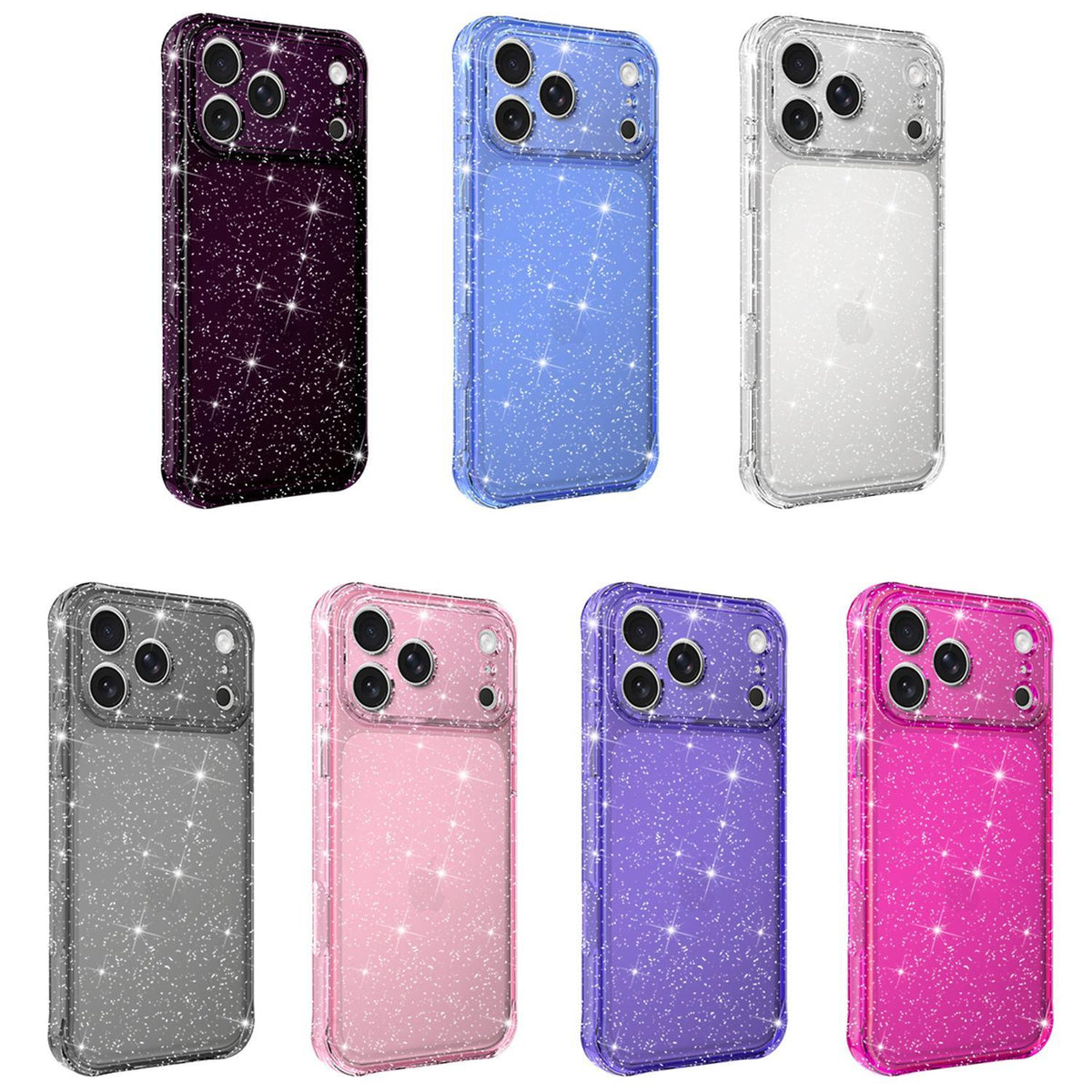 Compatible with iPhone 18 Pro Max Air-cushioned Corners Shockproof IMD Glitter Phone Case - Cherry Red