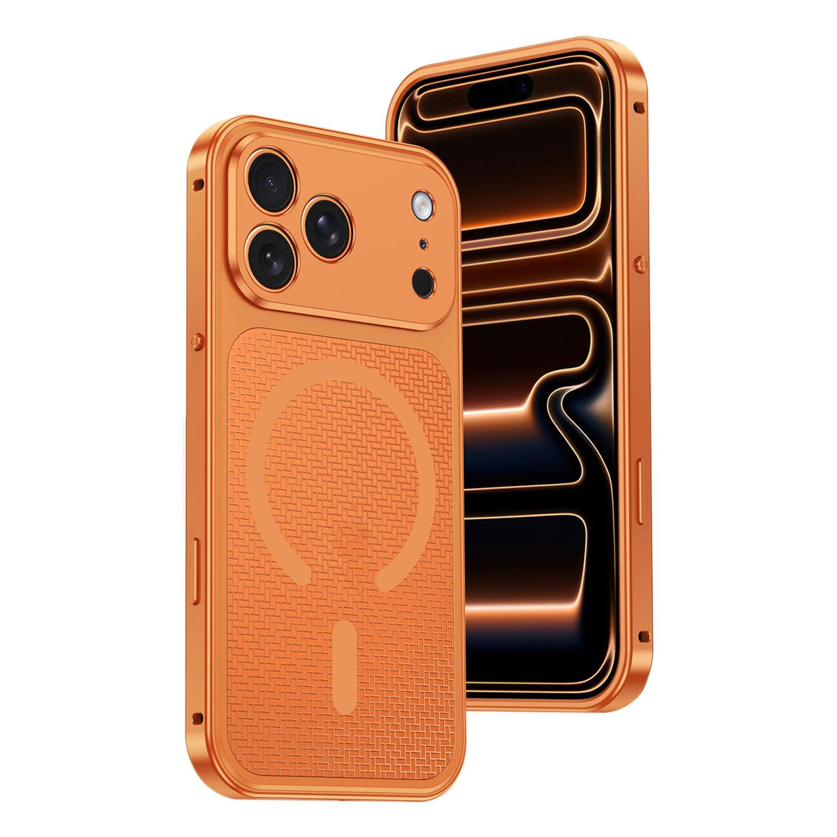 Compatible with iPhone 18 Pro Cooling Magnetic Buckle Metal Shockproof Phone Case - Orange