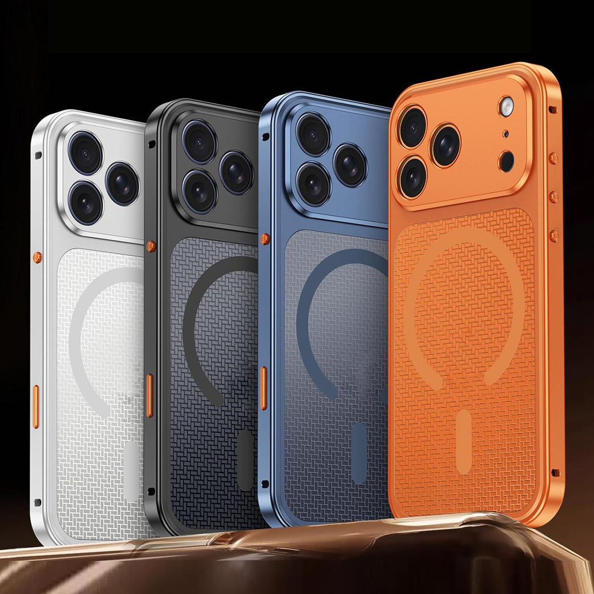 Compatible with iPhone 18 Pro Max Cooling Magnetic Buckle Metal Shockproof Phone Case - Orange