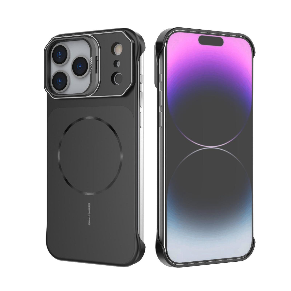 Compatible with iPhone 18 Pro Max Frameless Half-Wrapped PC Magnetic Phone Case - Black