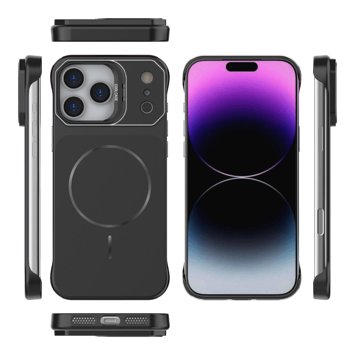 Compatible with iPhone 18 Pro Max Frameless Half-Wrapped PC Magnetic Phone Case - Black