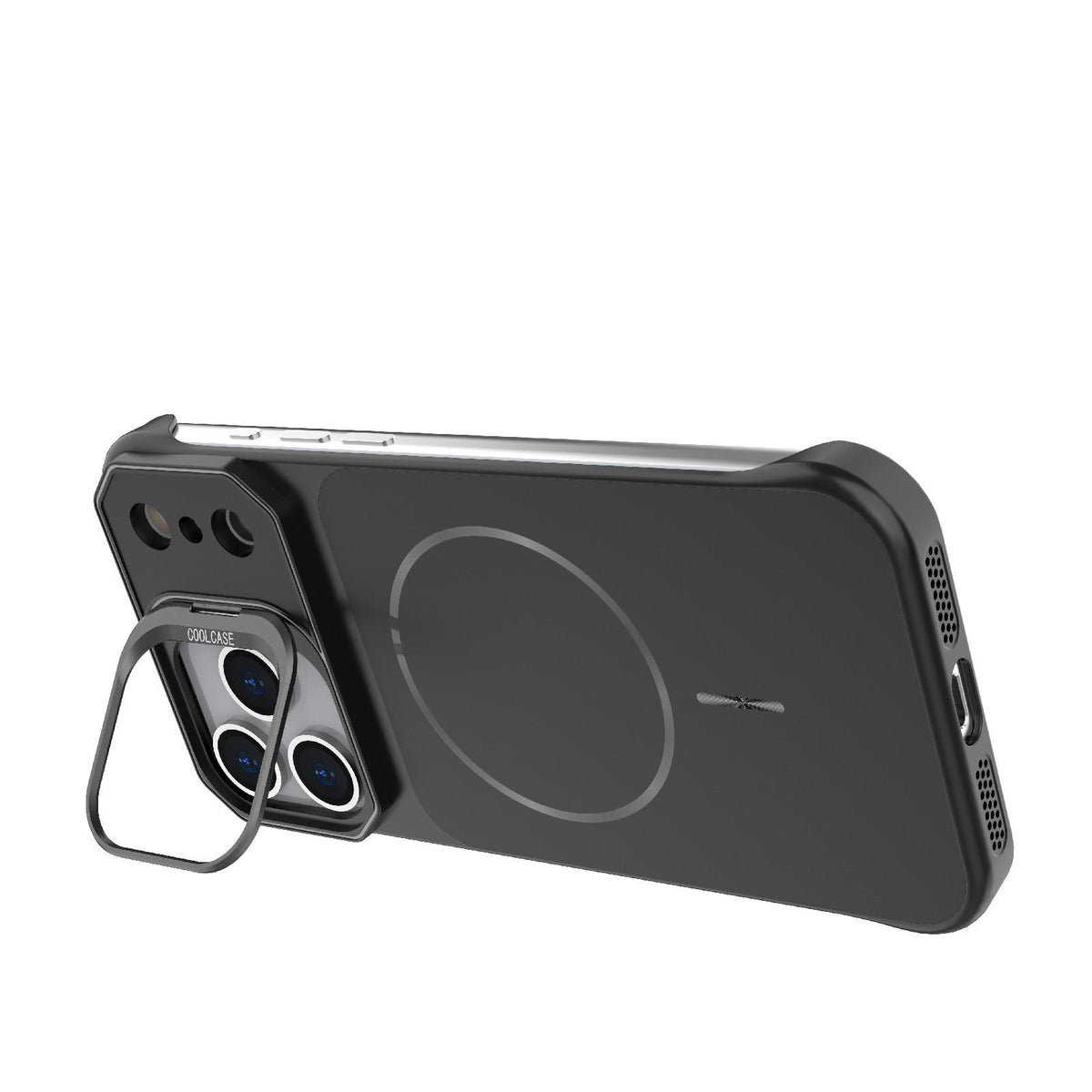 Compatible with iPhone 18 Pro Max Frameless Half-Wrapped PC Magnetic Phone Case - Black