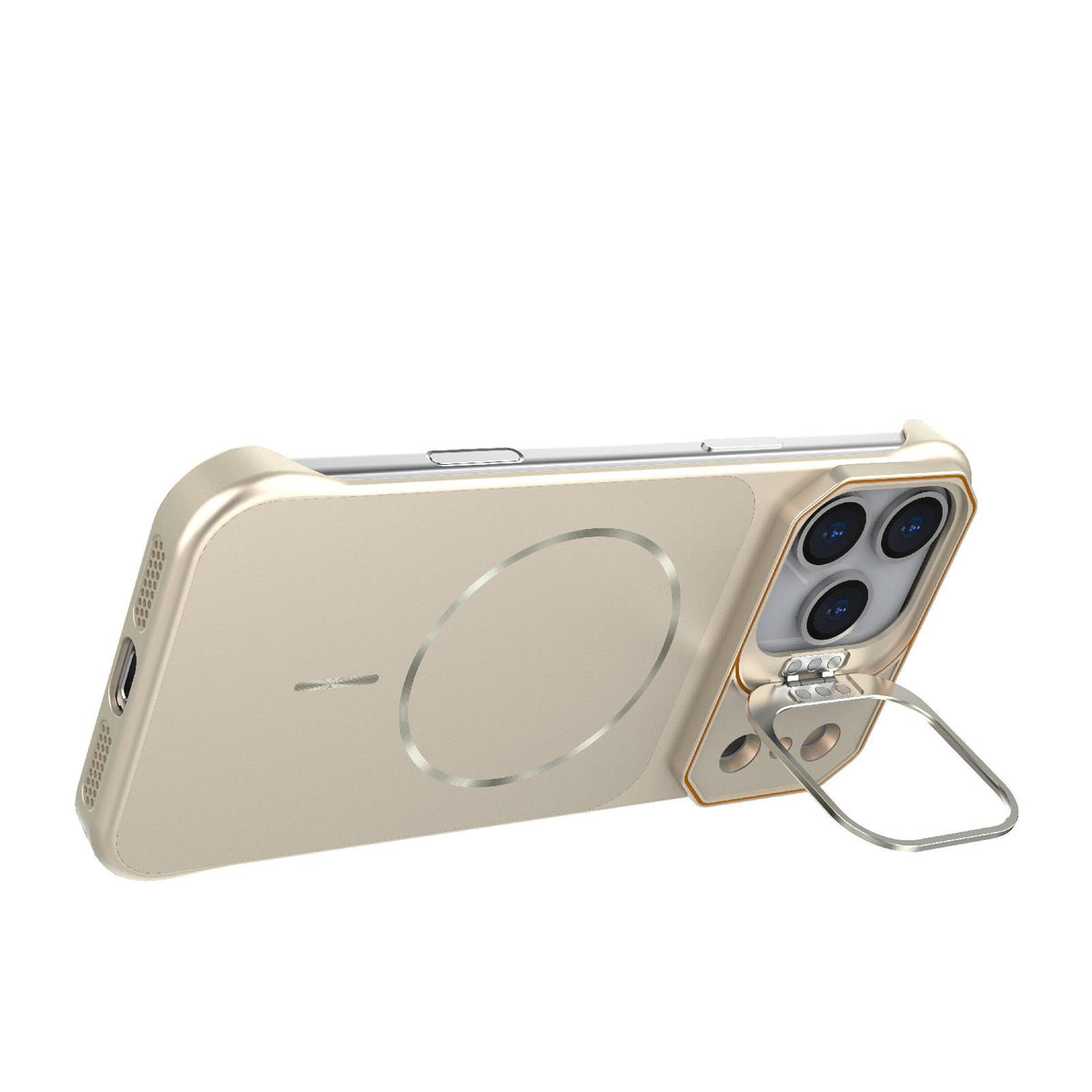 Compatible with iPhone 18 Pro Max Frameless Half-Wrapped PC Magnetic Phone Case - Rose Gold