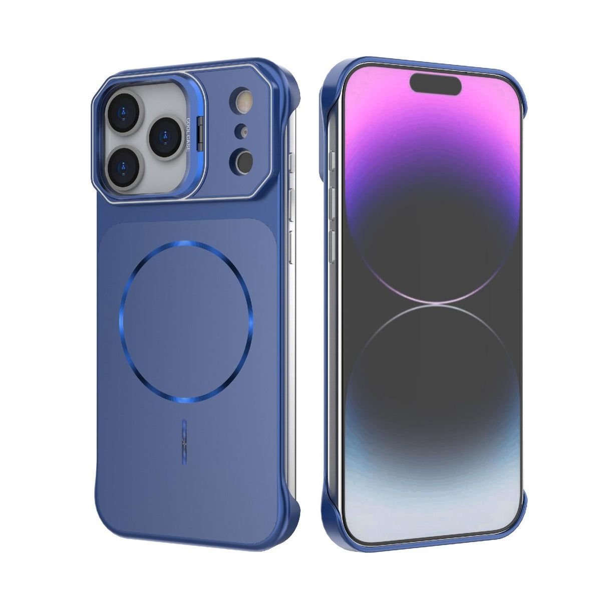 Compatible with iPhone 18 Pro Max Frameless Half-Wrapped PC Magnetic Phone Case - Blue