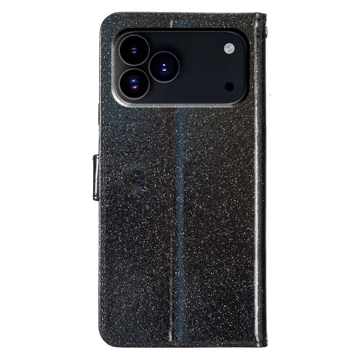 Compatible with iPhone 18 Pro Max Glitter Powder Flip Leather Phone Case - Black