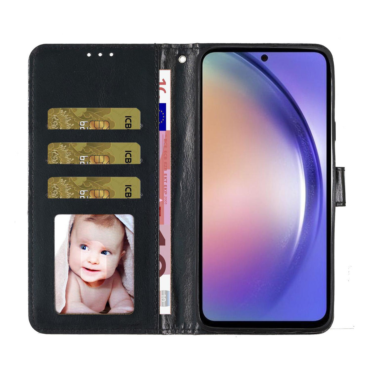Compatible with iPhone 18 Pro Max Glitter Powder Flip Leather Phone Case - Black