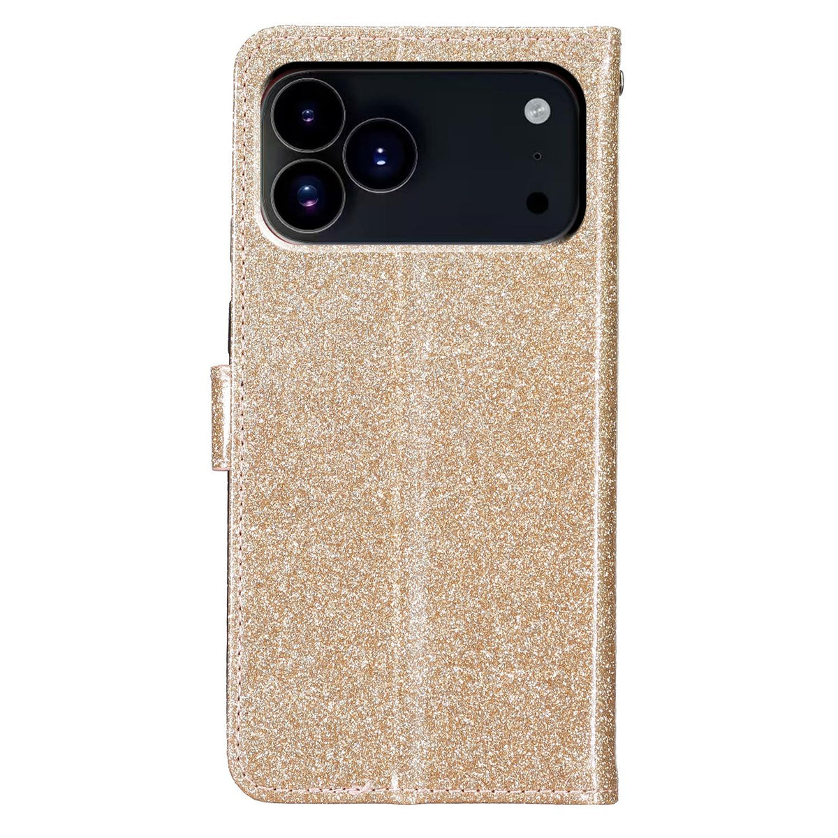 Compatible with iPhone 18 Pro Max Glitter Powder Flip Leather Phone Case - Gold