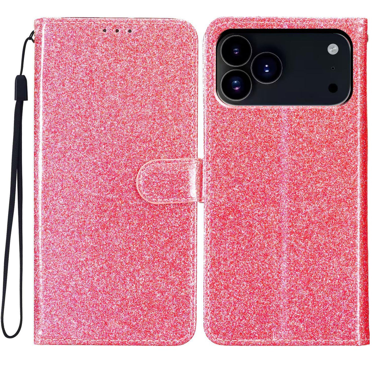 Compatible with iPhone 18 Pro Max Glitter Powder Flip Leather Phone Case - Pink
