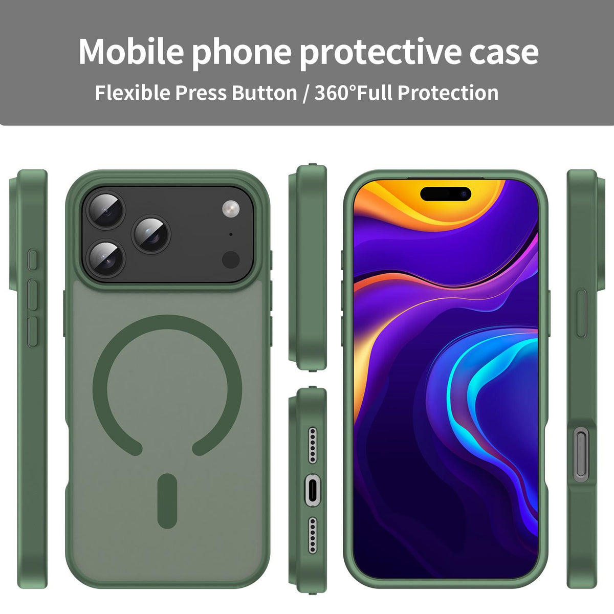 Compatible with iPhone 18 Pro Max Fanying Series PC Dual-Layer TPU Translucent Frosted MagSafe Phone Case - Olive Green