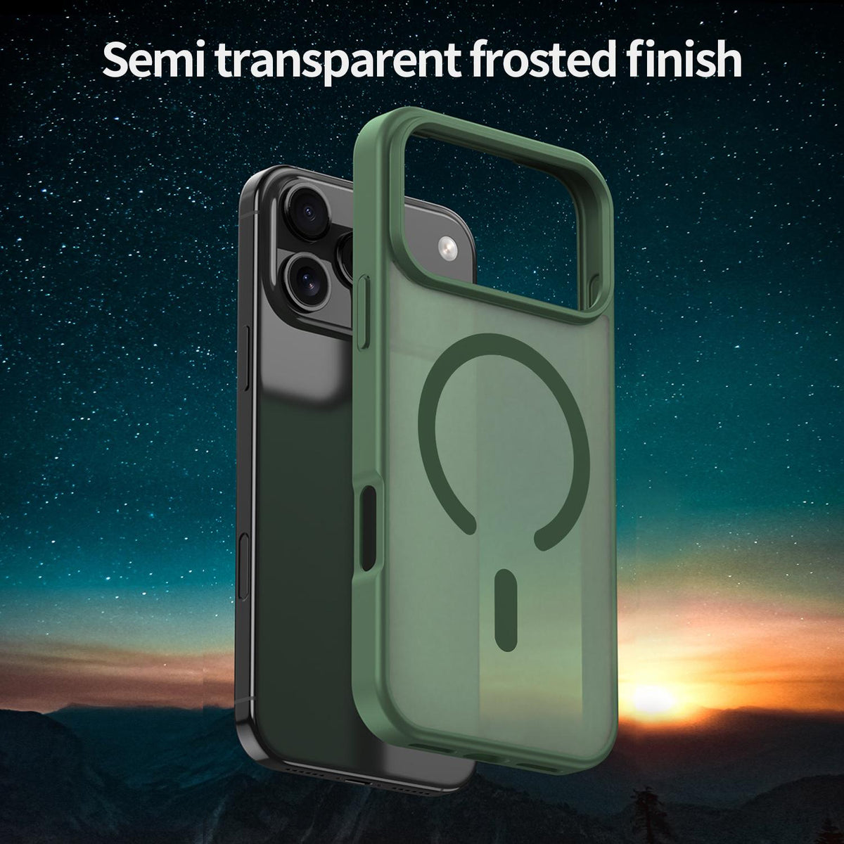 Compatible with iPhone 18 Pro Max Fanying Series PC Dual-Layer TPU Translucent Frosted MagSafe Phone Case - Olive Green