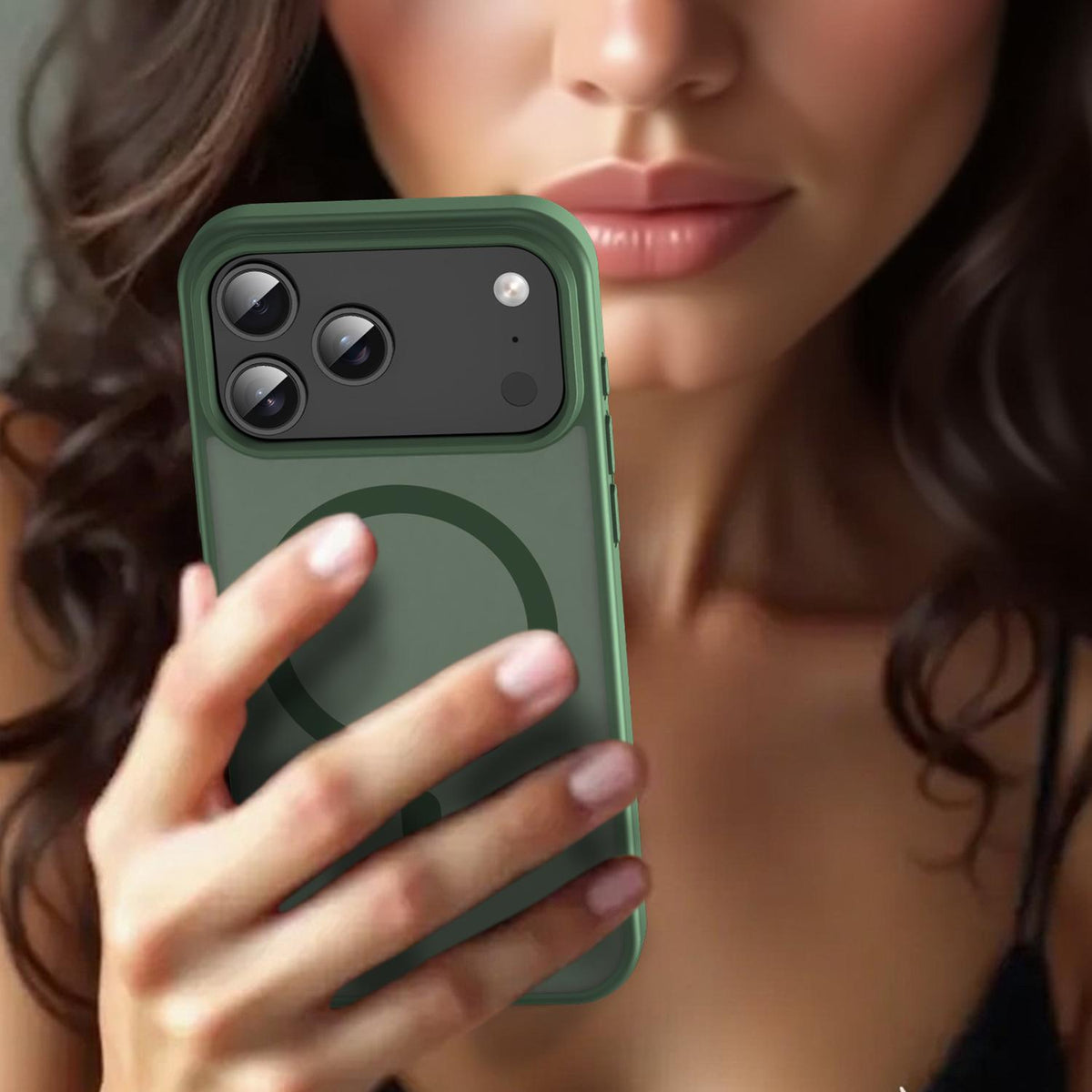 Compatible with iPhone 18 Pro Max Fanying Series PC Dual-Layer TPU Translucent Frosted MagSafe Phone Case - Olive Green