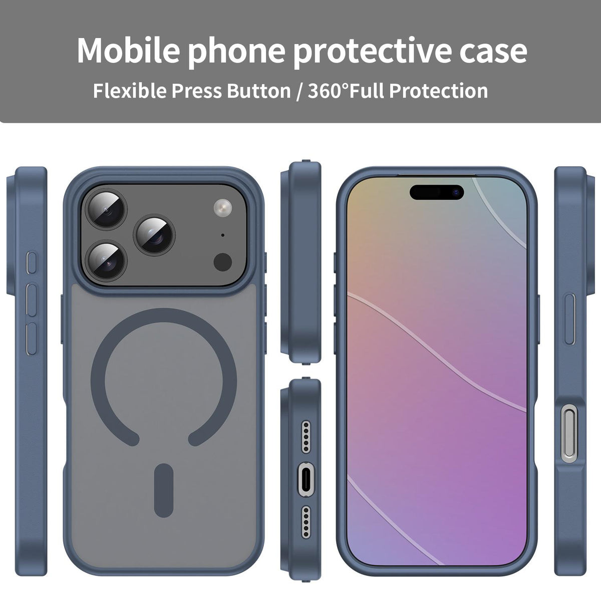 Compatible with iPhone 18 Pro Fanying Series PC Dual-Layer TPU Translucent Frosted MagSafe Phone Case - Cyan Blue