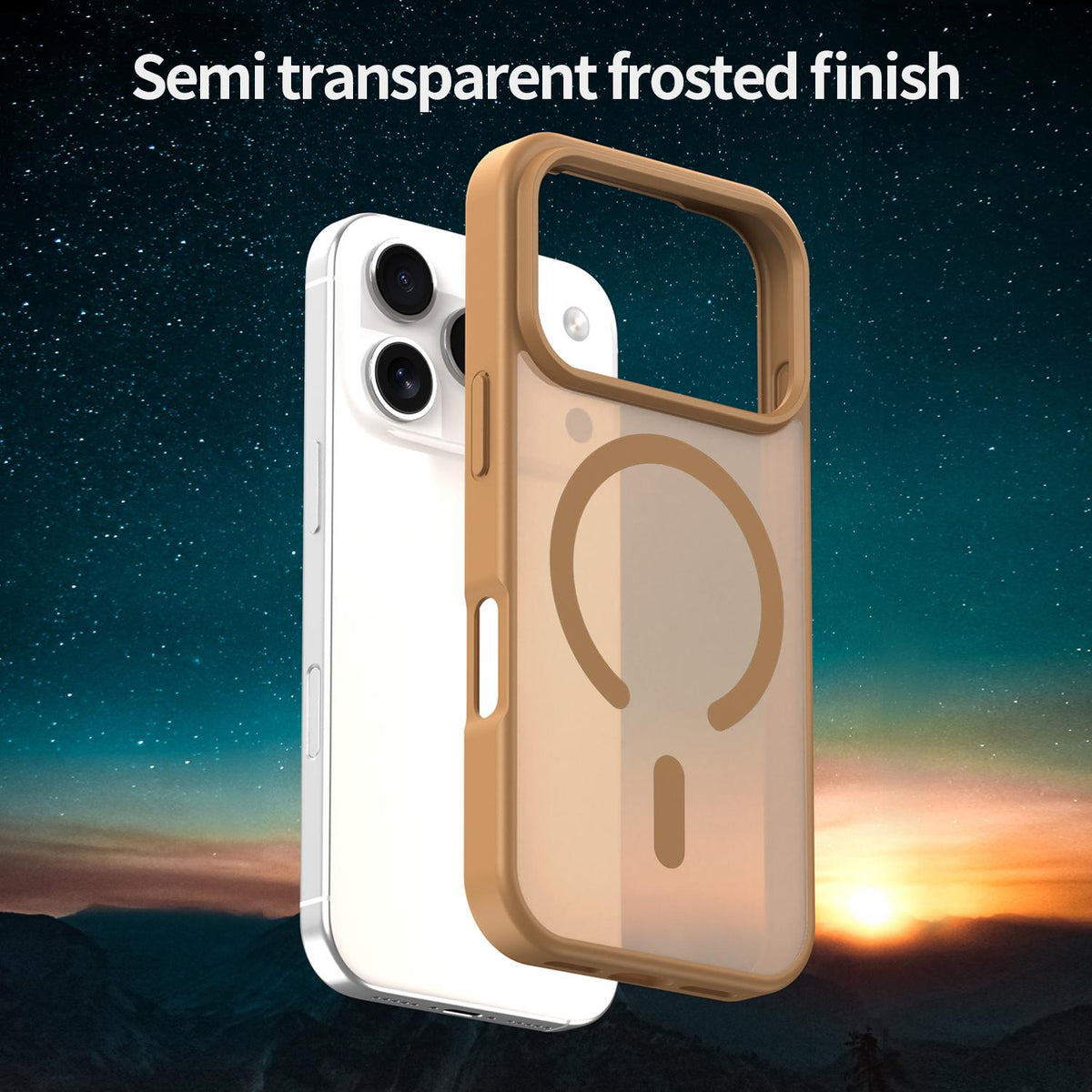 Compatible with iPhone 18 Pro Fanying Series PC Dual-Layer TPU Translucent Frosted MagSafe Phone Case - Desert Gold