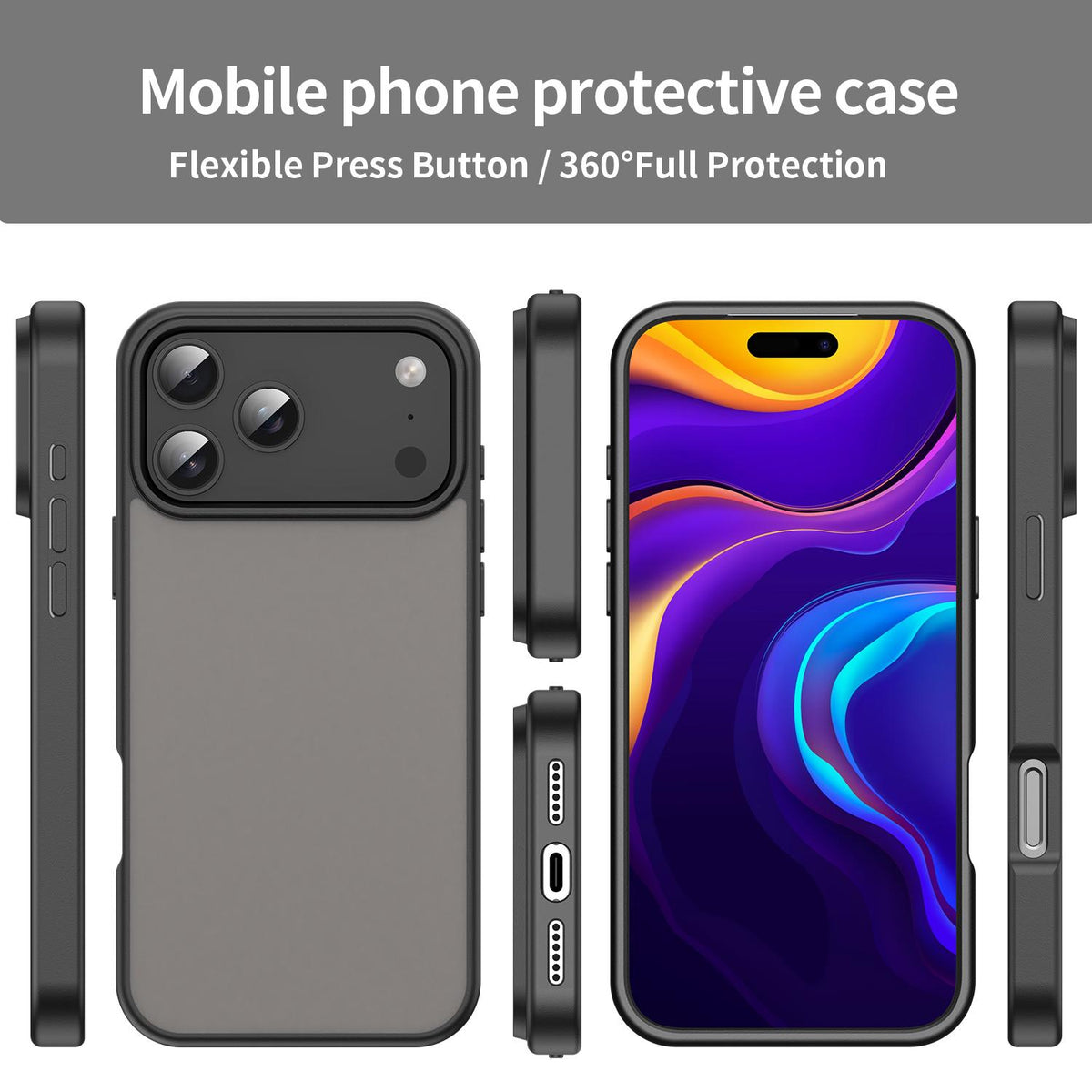 Compatible with iPhone 18 Pro Max Fanying Series PC Dual-Layer TPU Translucent Frosted Phone Case - Translucent Black