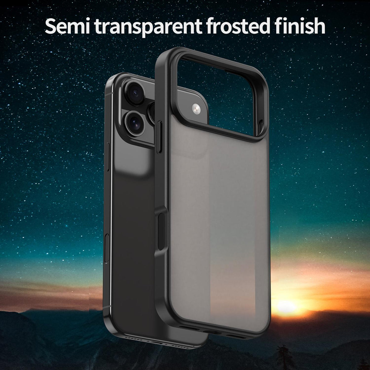 Compatible with iPhone 18 Pro Max Fanying Series PC Dual-Layer TPU Translucent Frosted Phone Case - Translucent Black