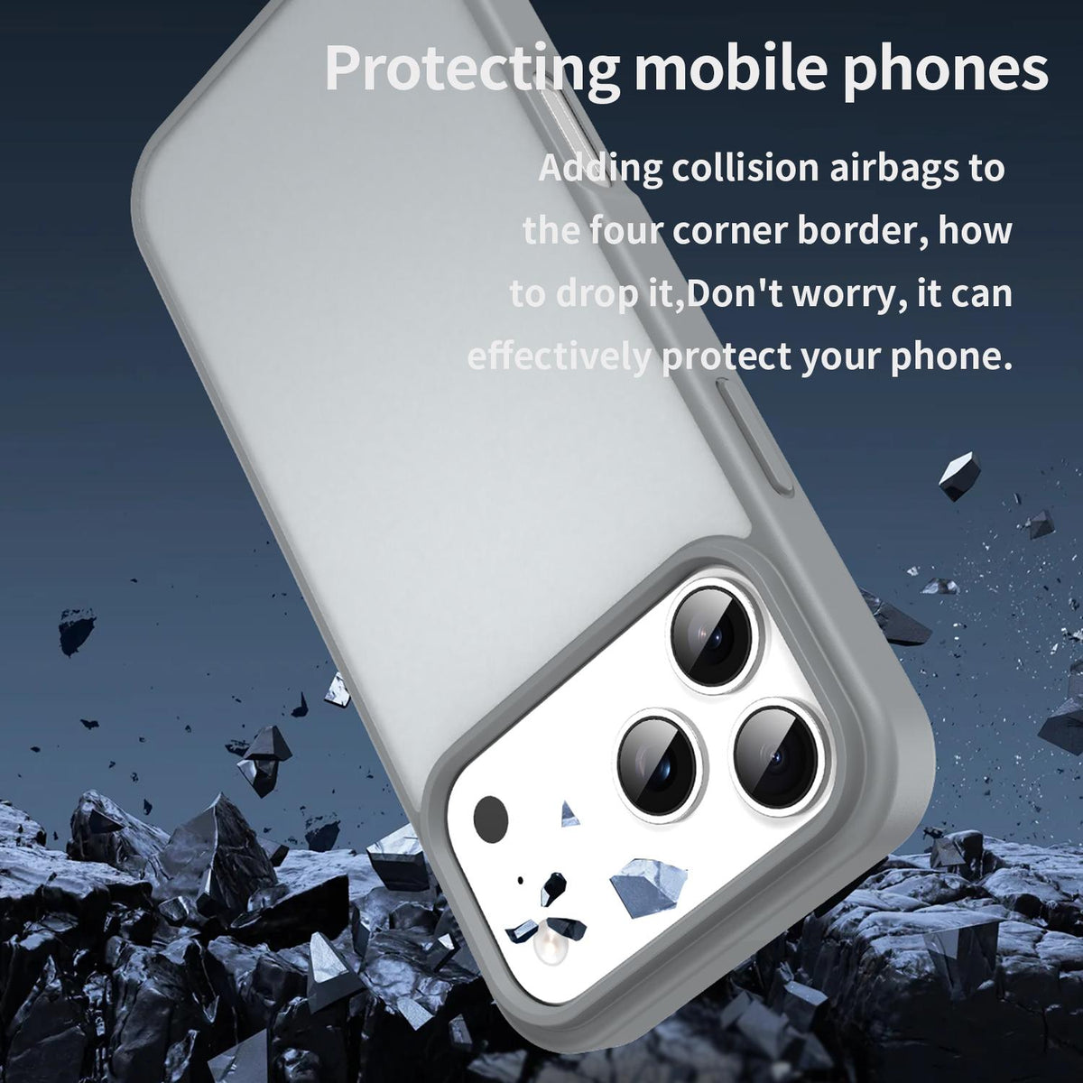 Compatible with iPhone 18 Pro Max Fanying Series PC Dual-Layer TPU Translucent Frosted Phone Case - Silver Grey