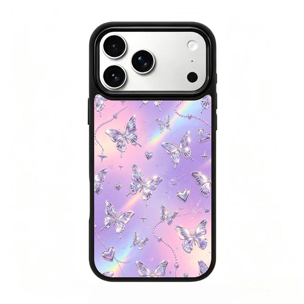 Compatible with iPhone 18 Pro Max & 17 Pro Max Colorful Painting PC Silicone Magnetic Phone Case - Millennium Pink Purple Star Butterfly