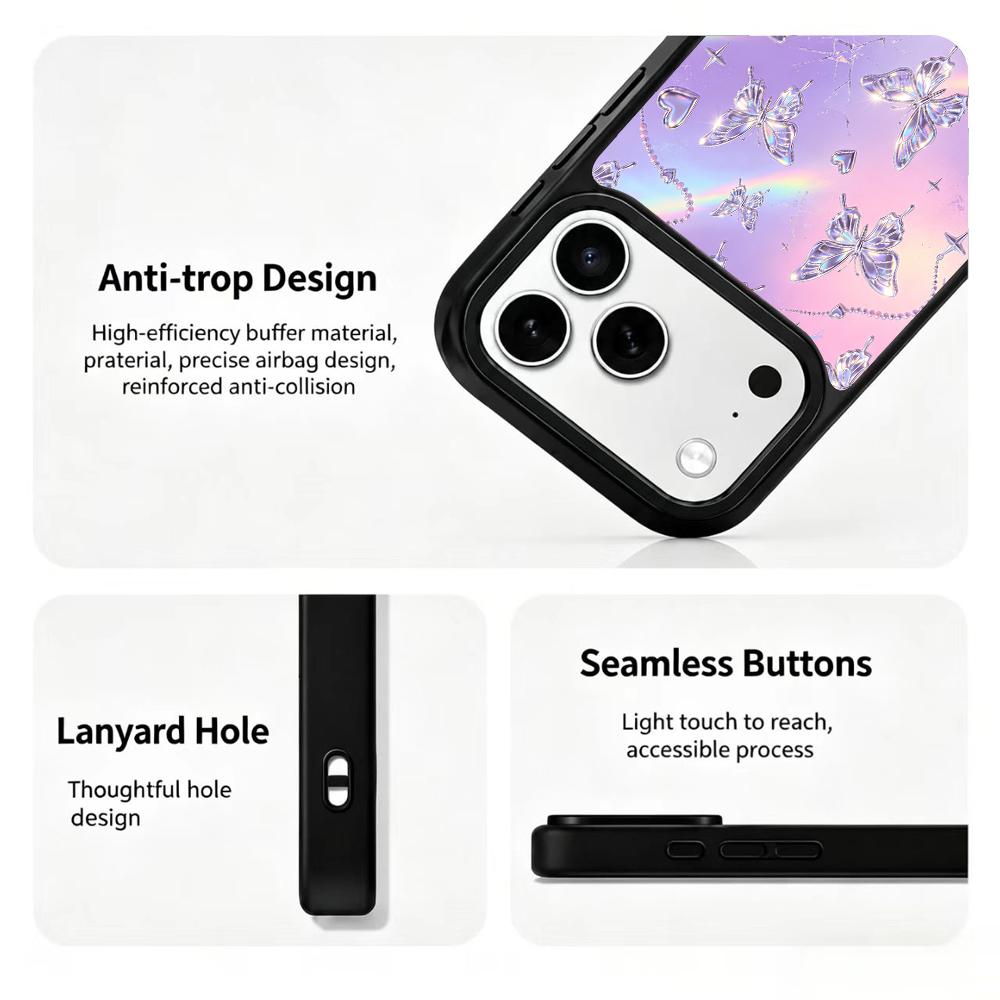 Compatible with iPhone 18 Pro Max & 17 Pro Max Colorful Painting PC Silicone Magnetic Phone Case - Millennium Pink Purple Star Butterfly