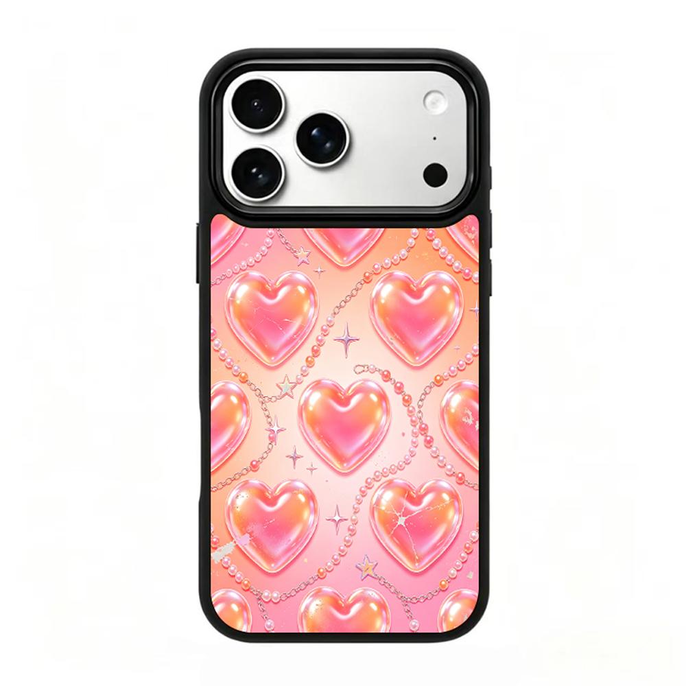 Compatible with iPhone 18 Pro Max & 17 Pro Max Colorful Painting PC Silicone Magnetic Phone Case - Peach Bubble Heart