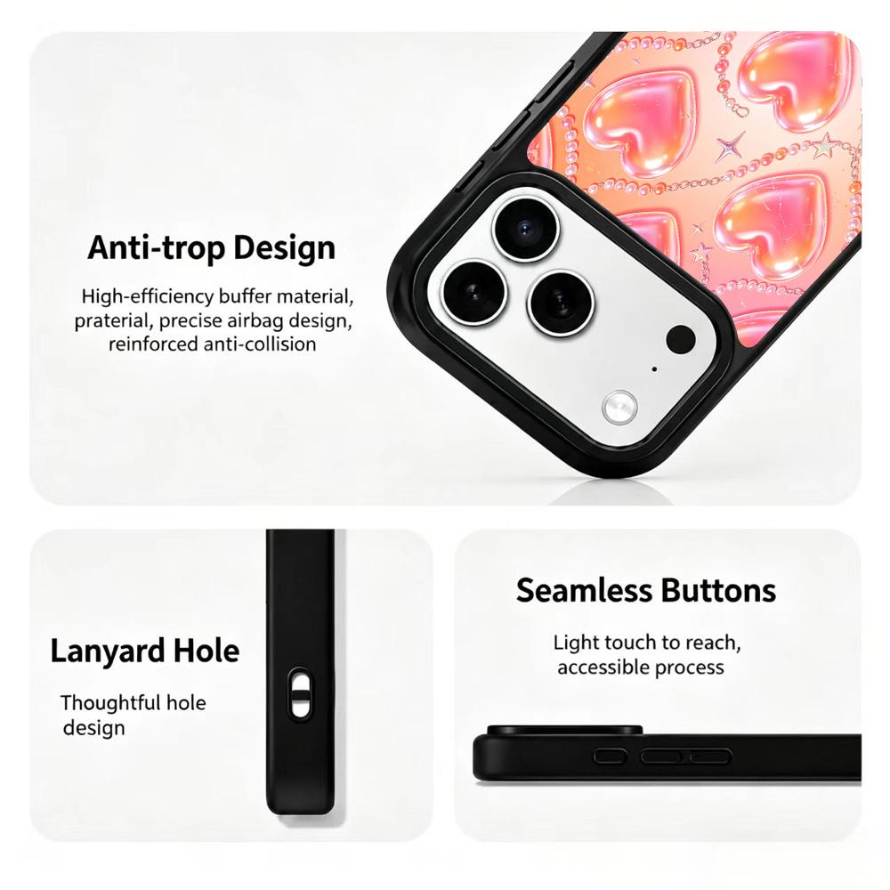 Compatible with iPhone 18 Pro Max & 17 Pro Max Colorful Painting PC Silicone Magnetic Phone Case - Peach Bubble Heart