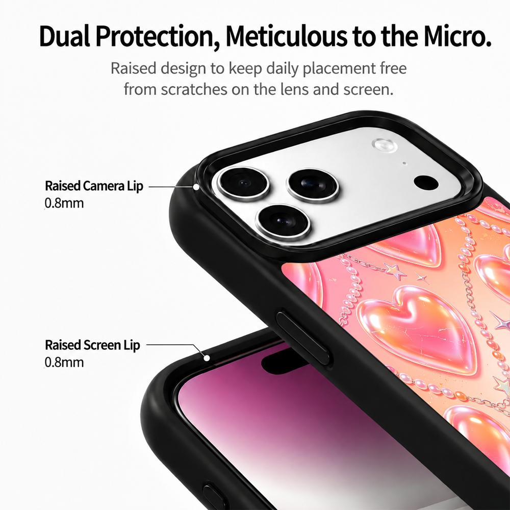 Compatible with iPhone 18 Pro Max & 17 Pro Max Colorful Painting PC Silicone Magnetic Phone Case - Peach Bubble Heart