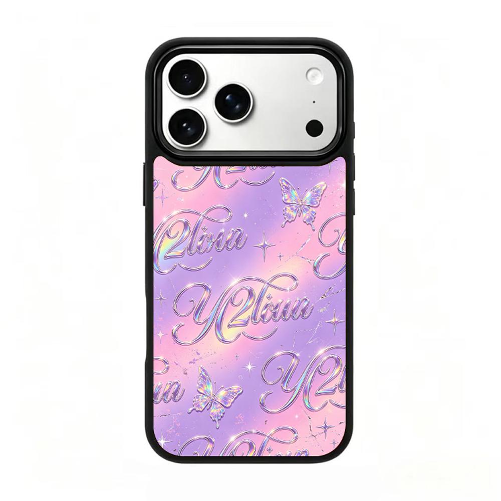 Compatible with iPhone 18 Pro Max & 17 Pro Max Colorful Painting PC Silicone Magnetic Phone Case - Taro Purple Flower Millennium Butterfly