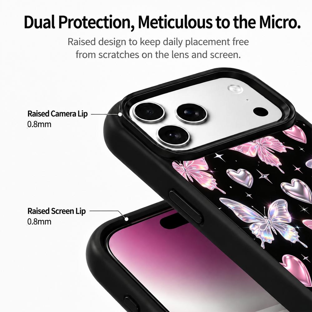 Compatible with iPhone 18 Pro Max & 17 Pro Max Colorful Painting PC Silicone Magnetic Phone Case - Dark Night Butterfly Dream