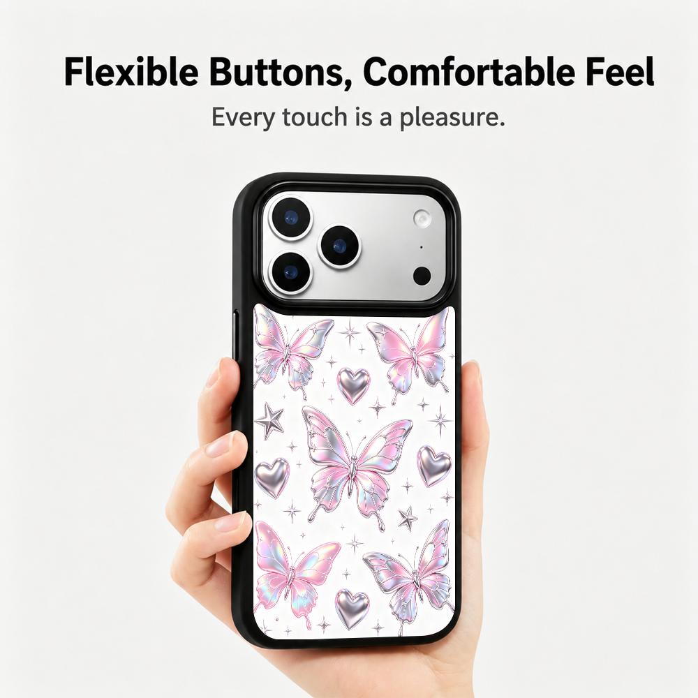 Compatible with iPhone 18 Pro Max & 17 Pro Max Colorful Painting PC Silicone Magnetic Phone Case - Fog Rainbow Butterfly