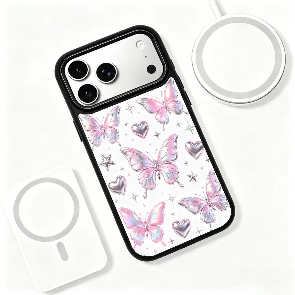 Compatible with iPhone 18 Pro Max & 17 Pro Max Colorful Painting PC Silicone Magnetic Phone Case - Fog Rainbow Butterfly