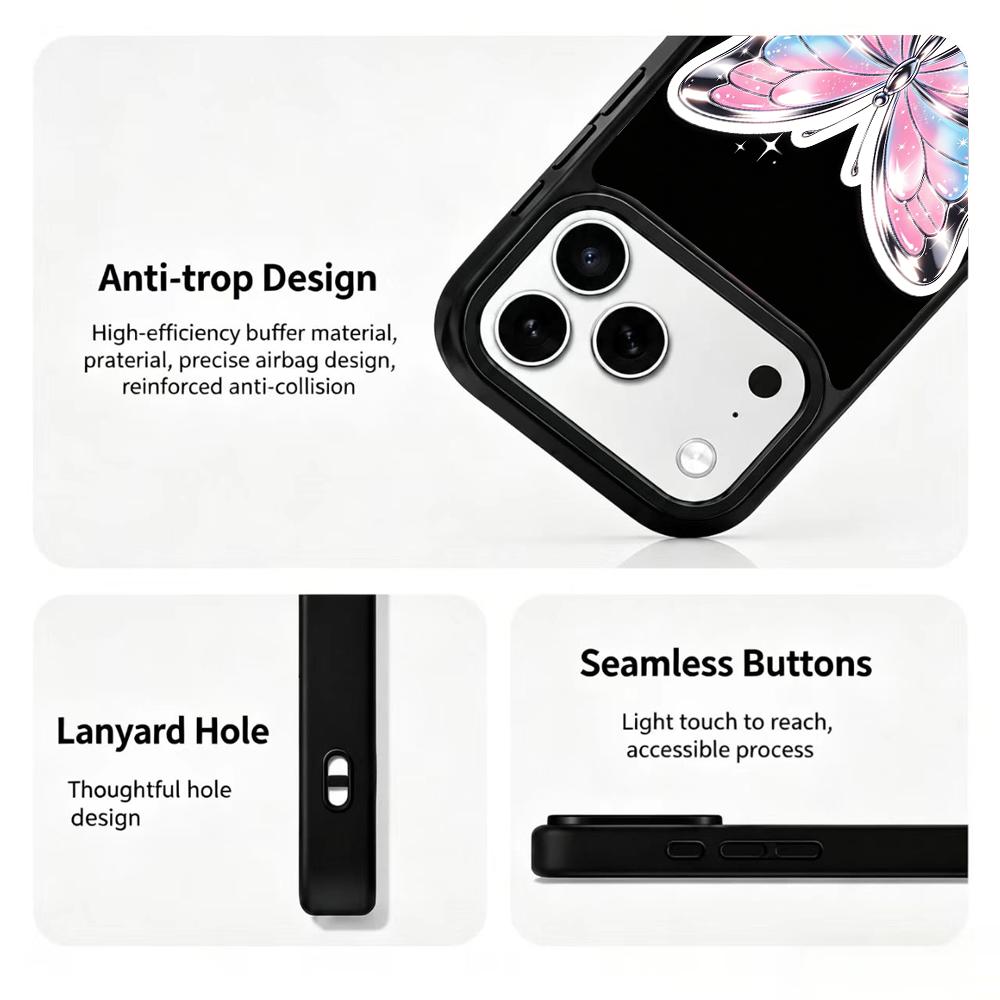 Compatible with iPhone 18 Pro Max & 17 Pro Max Colorful Painting PC Silicone Magnetic Phone Case - Gradient Chrome Butterfly