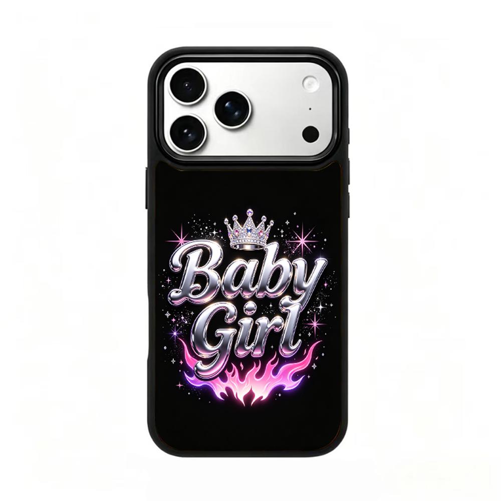 Compatible with iPhone 18 Pro Max & 17 Pro Max Colorful Painting PC Silicone Magnetic Phone Case - Baby Girl Metal Letters