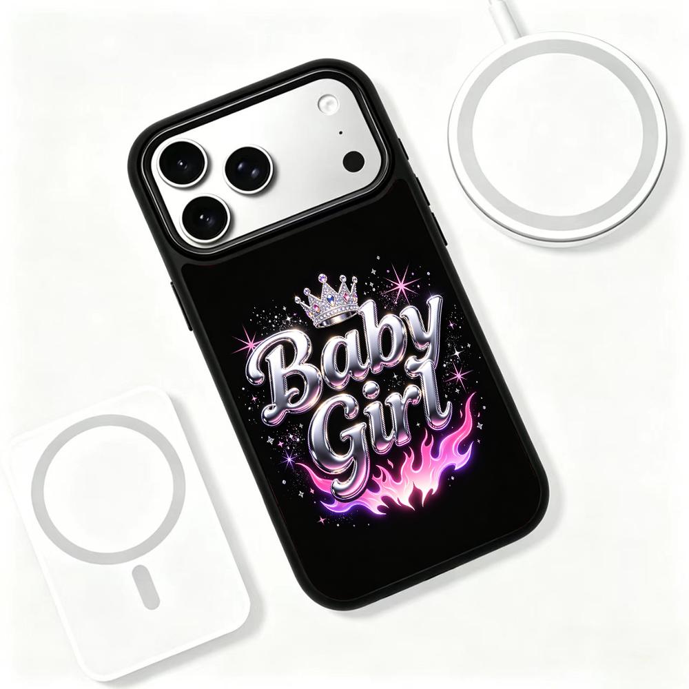 Compatible with iPhone 18 Pro Max & 17 Pro Max Colorful Painting PC Silicone Magnetic Phone Case - Baby Girl Metal Letters